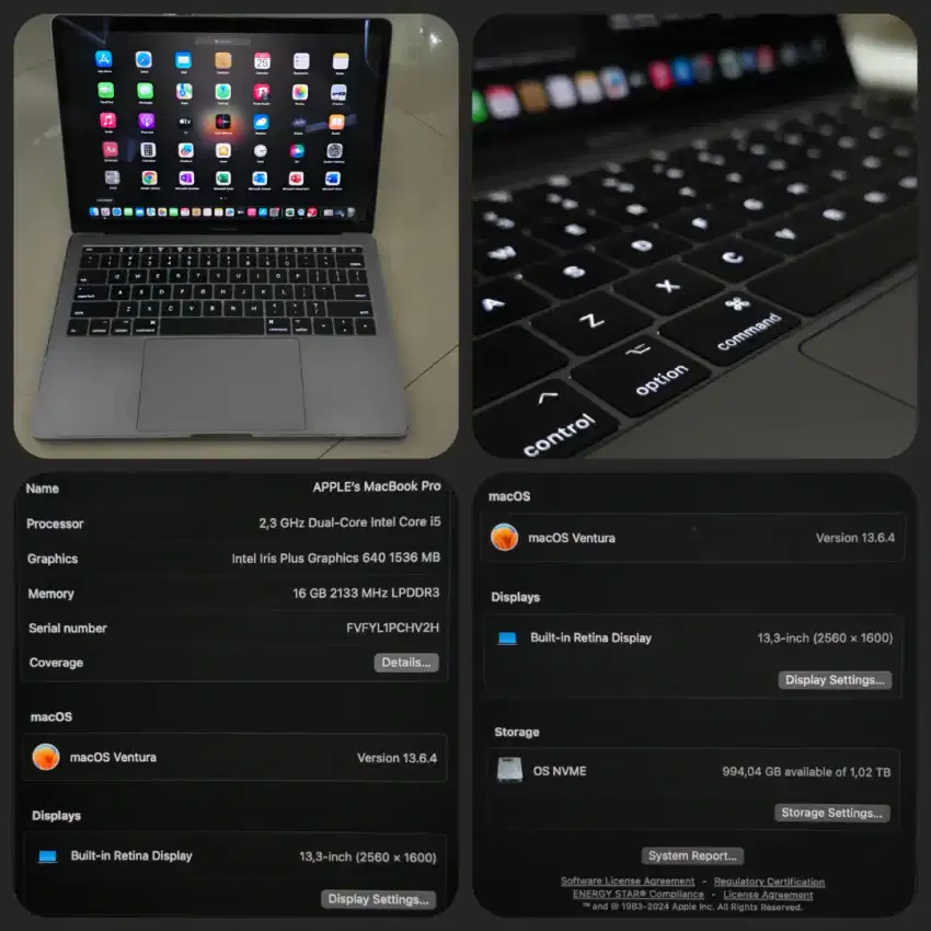 MacBook pro retina intel core i5 ram 16gb 1000gb