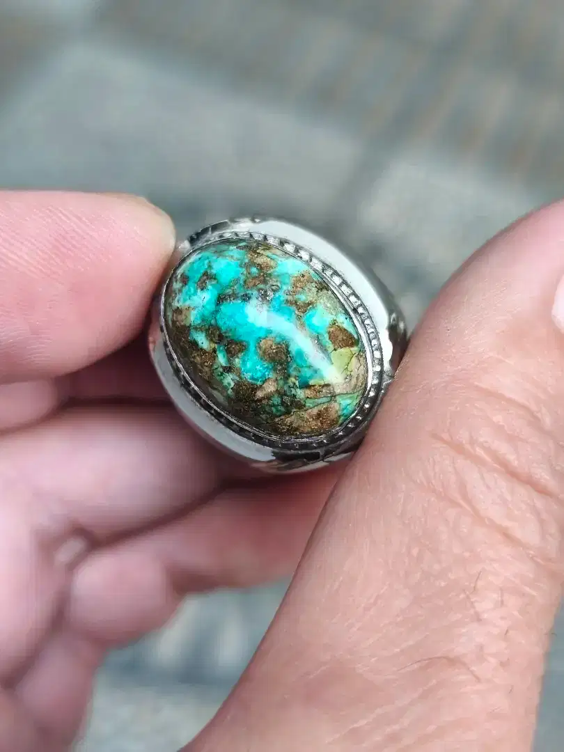 Batu pirus Persia urat emas ring monel 22*16*8 mm