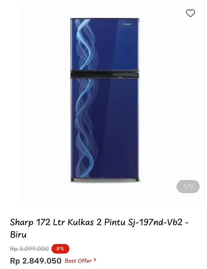 Sharp 172 Ltr Kulkas 2 pintu Sj - 197 Nd-Vb2 - Biru
