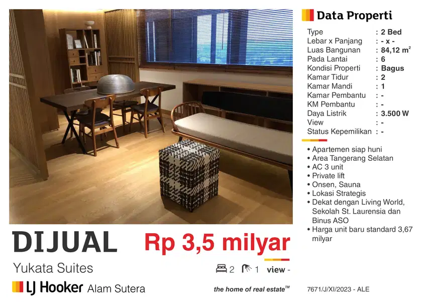 Dijual Apartemen Mewah 2BR Furnished Murah Dekat Living World