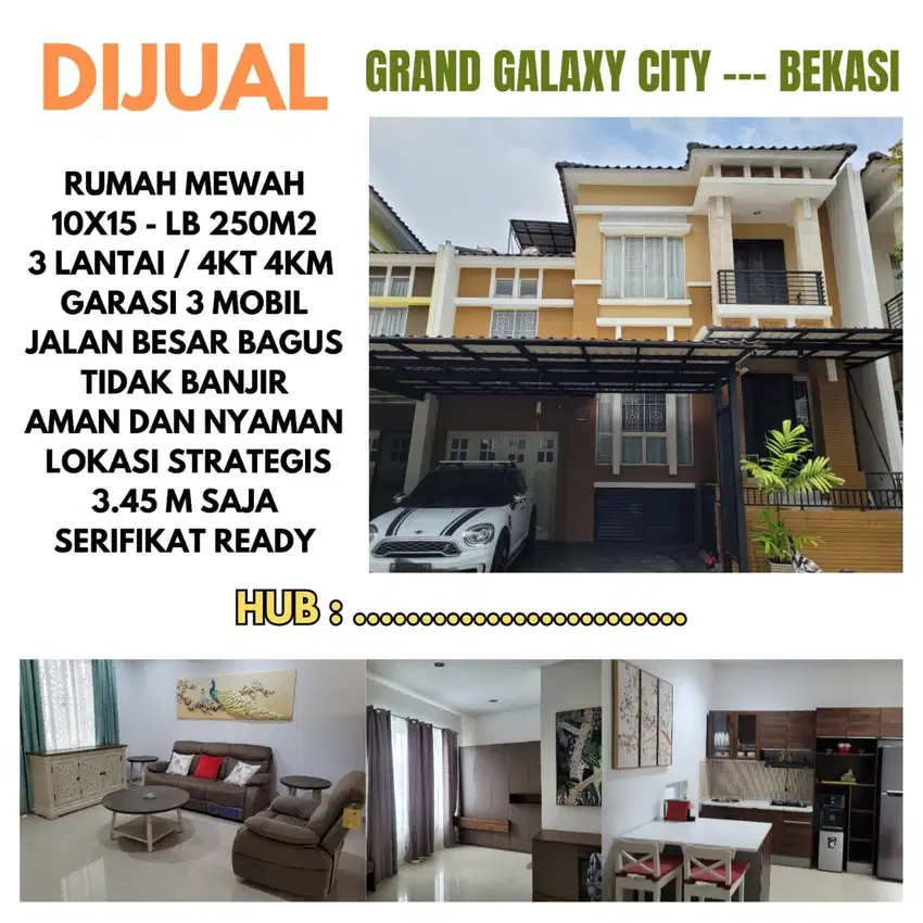 Jual rugi rumah mewah 3 lantai. Galaxy Bekasi
