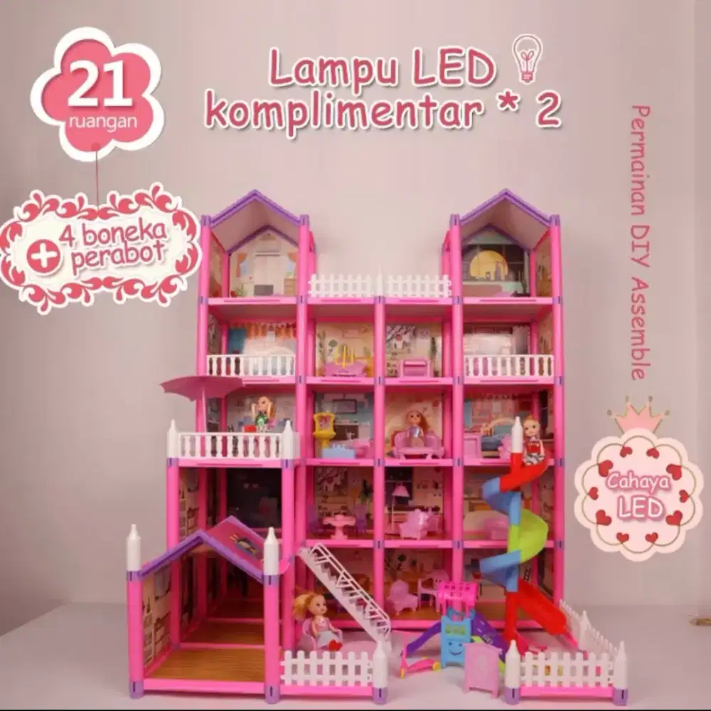 Dream house doll LED 21 ruangan dan 4 boneka
