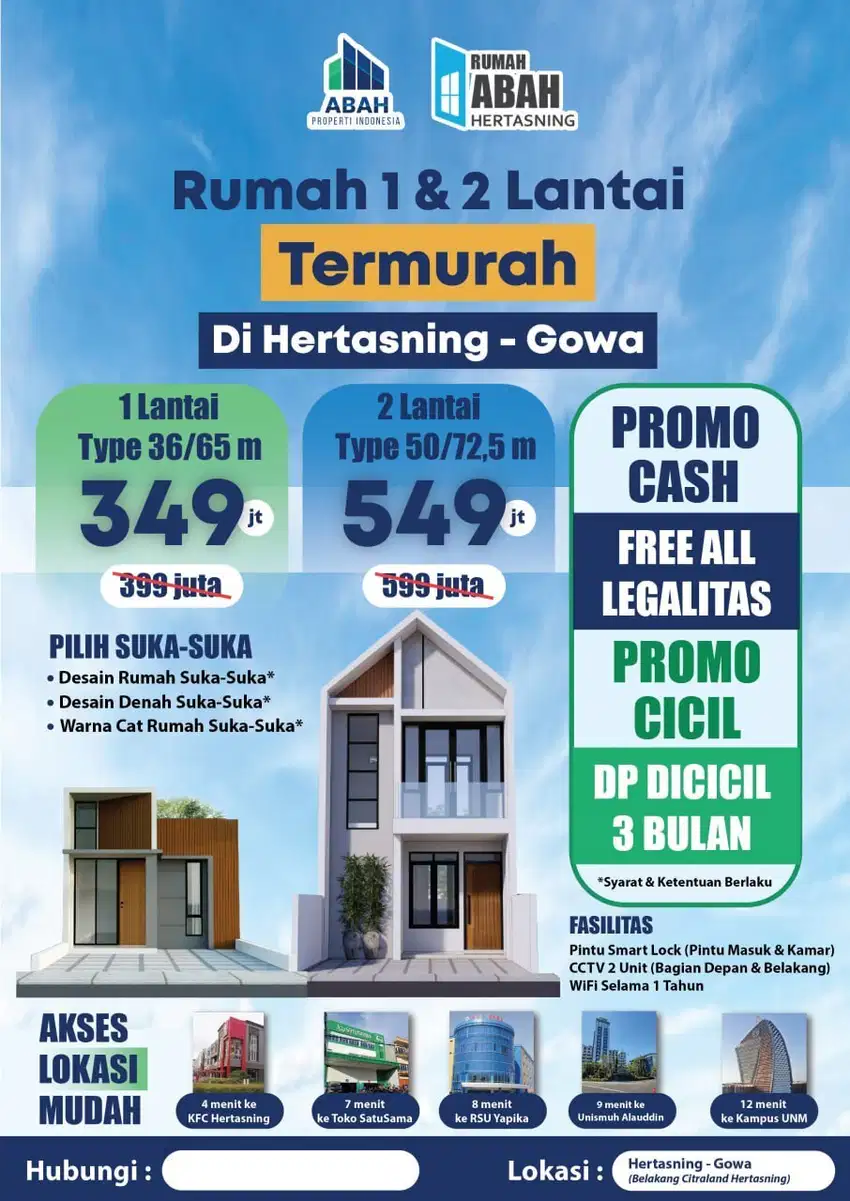 Rumah 2 lt Termurah diHertasning Baru 12 menit dari Jln Pettarani Mks