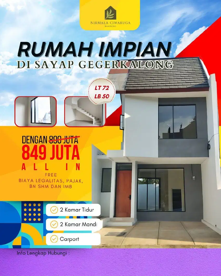 Rumah 800 jutaan di ciwaruga atas dekat gegerkalong dan setrasari shm