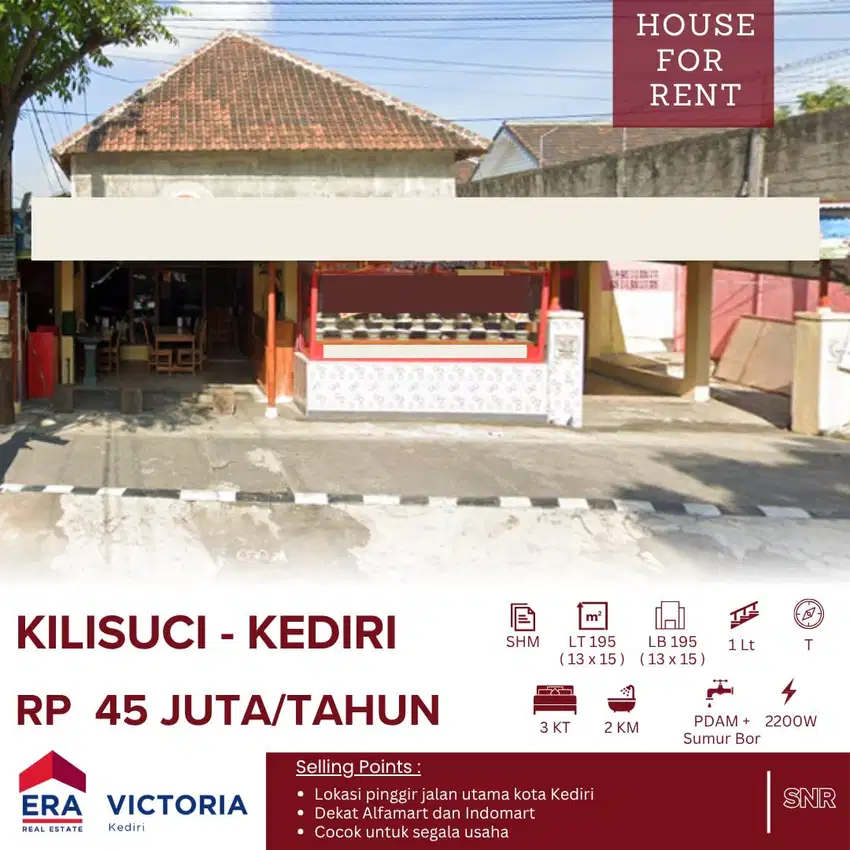 Disewakan Rumah pinggir jalan untuk tinggal dan usaha di Jl Kilisuci