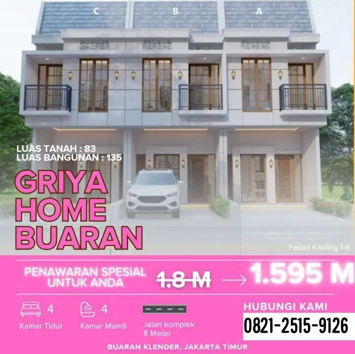 Dijual Rumah Baru 2-lantai daerah Duren Sawit dekat Stasiun Klender