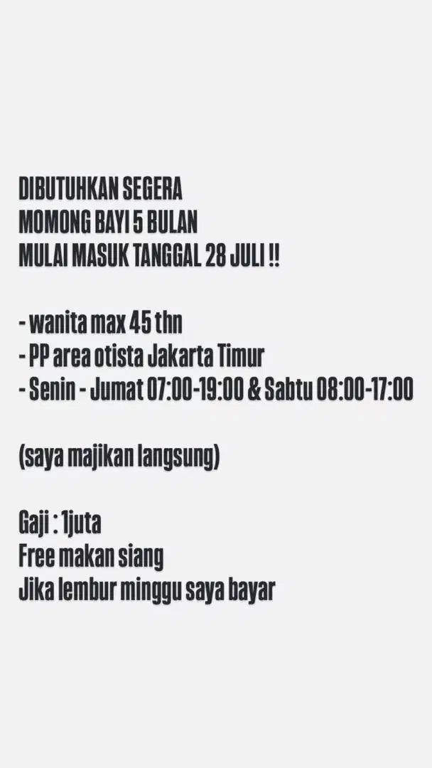 BUTUH CEPAT - DICARI MOMONG BAYI 5 BULAN (PP)