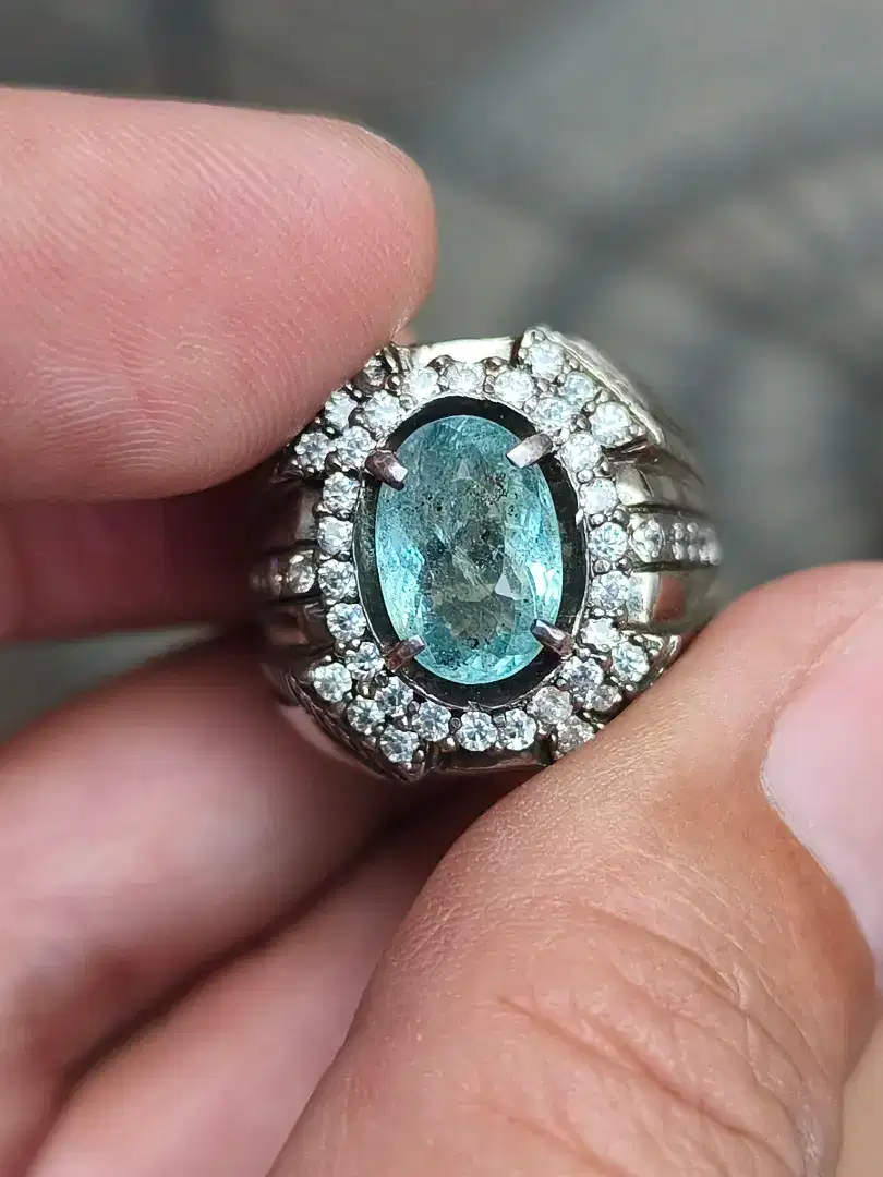 Cincin Batu Aquamarine beryl 3.01 carat ring perak memo CGL