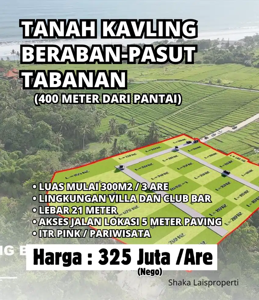 Tanah Kavling Dekat Pantai Dan Club Bar Lokasi Beraban Pasut Tabanan