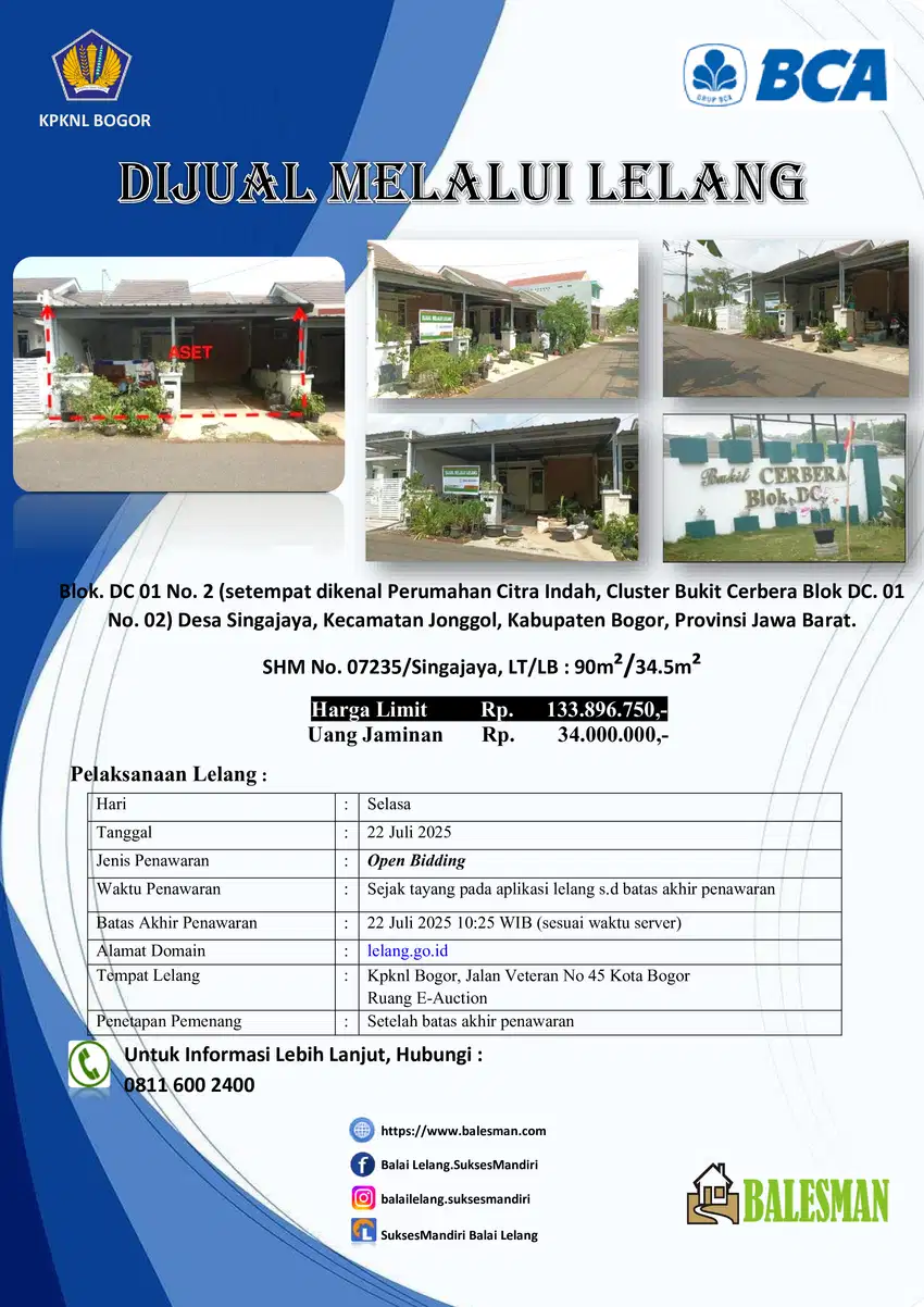 DIJUAL RUMAH MELALUI LELANG WILAYAH BOGOR