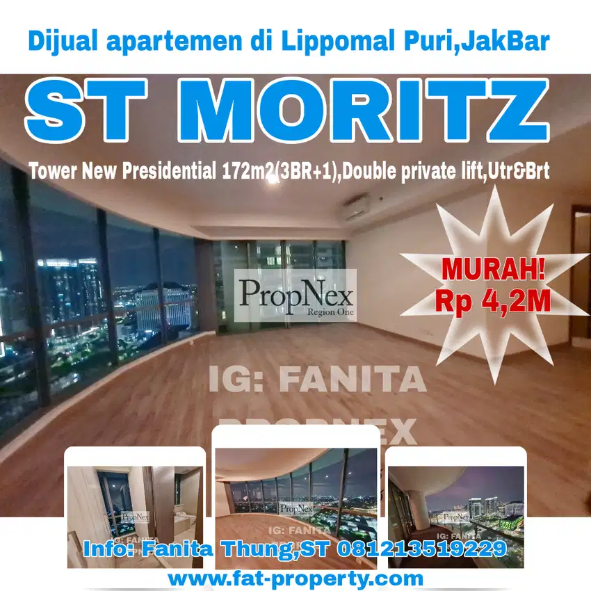 SUPER MURAHDijual Apt ST MORITZ Twr New Presidential 172m2(3BR+1),