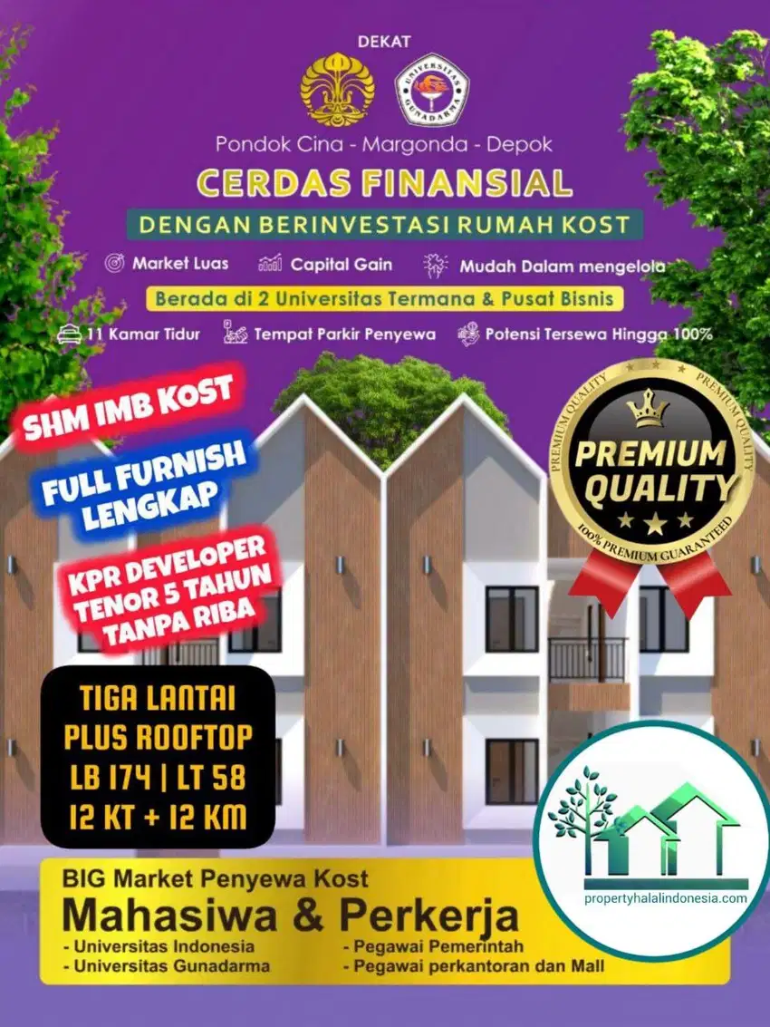 Jual Rumah Kost Margonda Depok Bonus Full Furnish Lengkap SHM IMB Kost