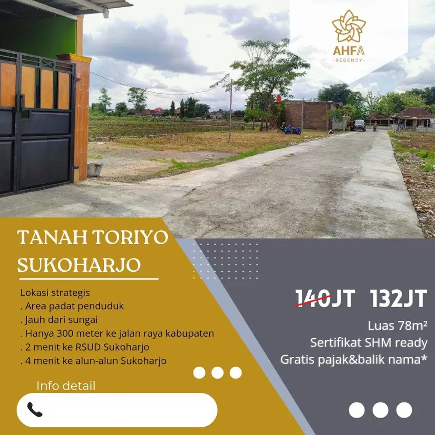 DIJUAL TANAH SETRATEGIS DEKAT RSUD SUKOHARJO