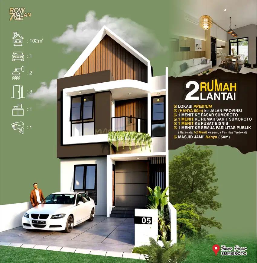 RUMAH MURAH DUA LANTAI BARAT KOTA PONOROGO LAHAN JUMBO