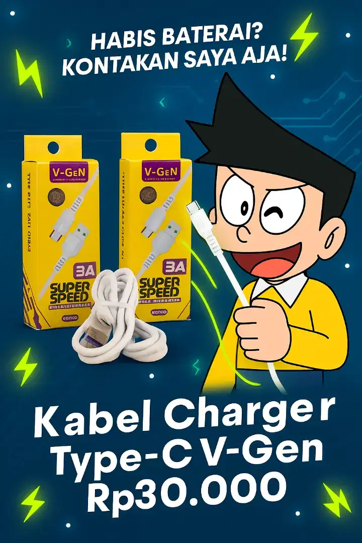 Kabel Charger Kabel Data USB Type C V-Gen Support Fast Charging 3A