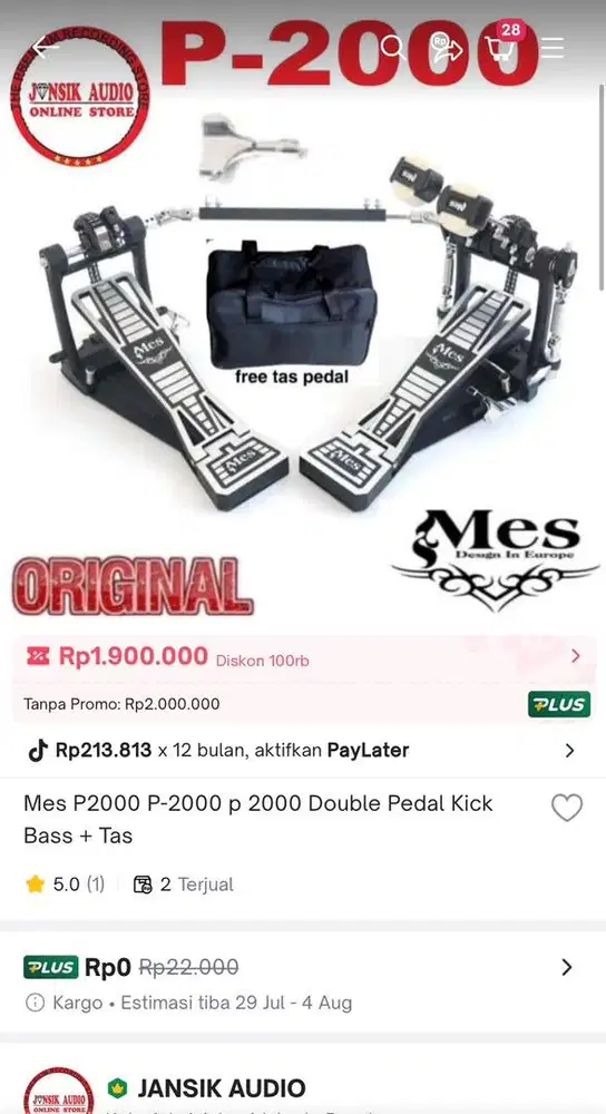 Pedal drum (Mes P2000 P-2000 p 2000 Double Pedal Kick Bass + Tas)