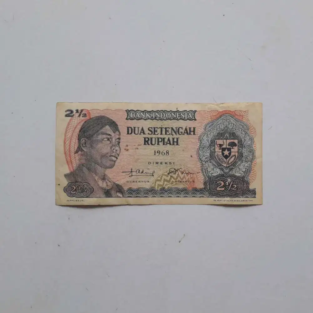 Uang Kertas Rp 2.5,- tahun 1968, Autentik, Preloved