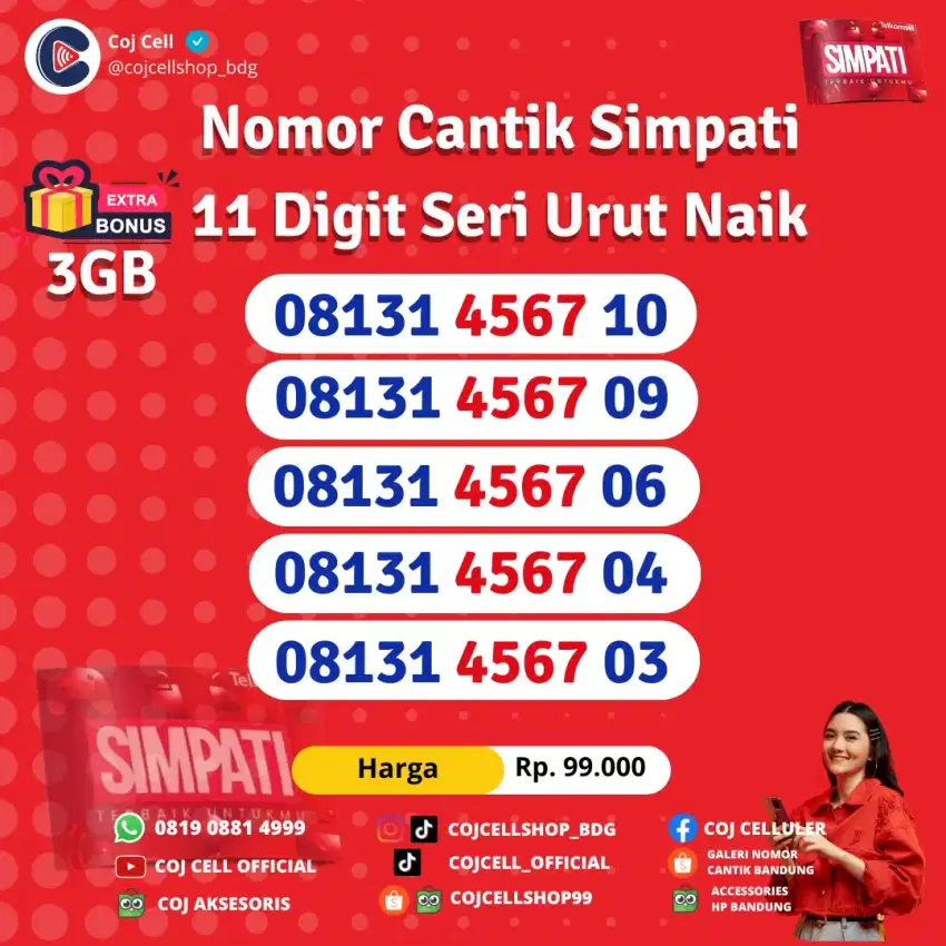 Nomor cantik Telkomsel 11 digit urut naik