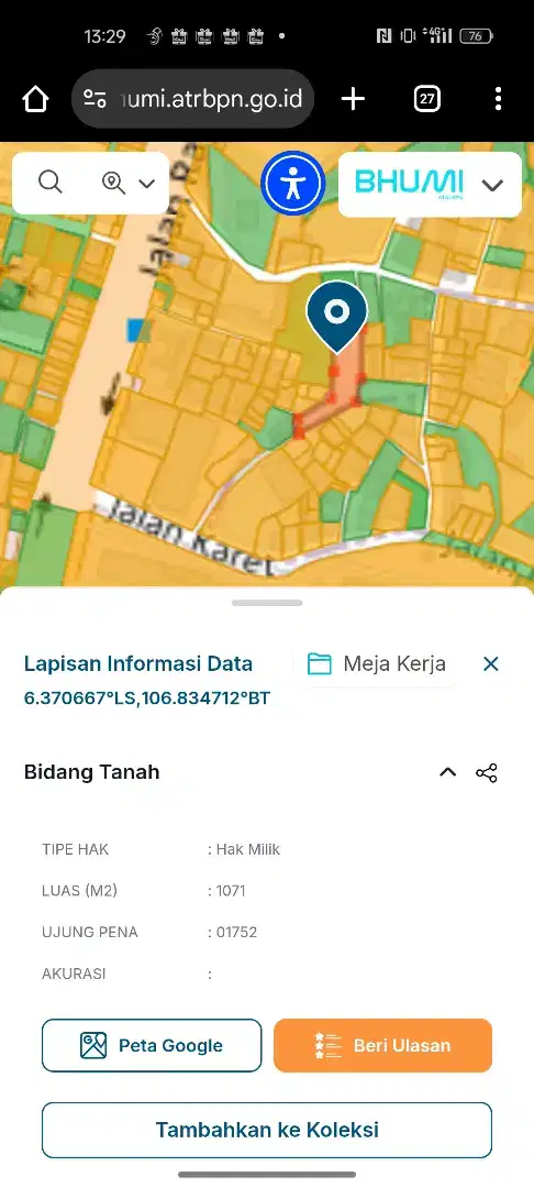Jual Tanah Butuh Uang, masuk 100 m dari Jl. Margonda Raya