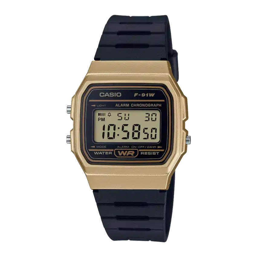 Casio F‑91WM‑9ADF Gold – Ringan, LED, Stopwatch