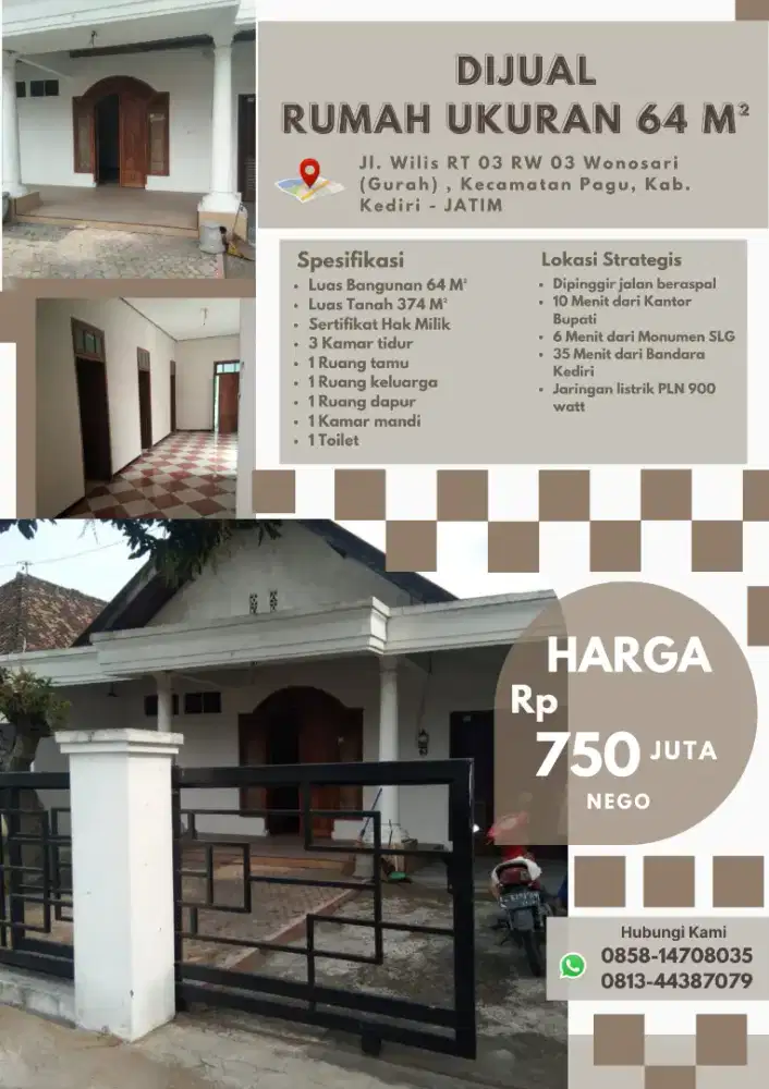 Rumah Di Jual JL. Wilis, Gurah - Wonosari Kediri