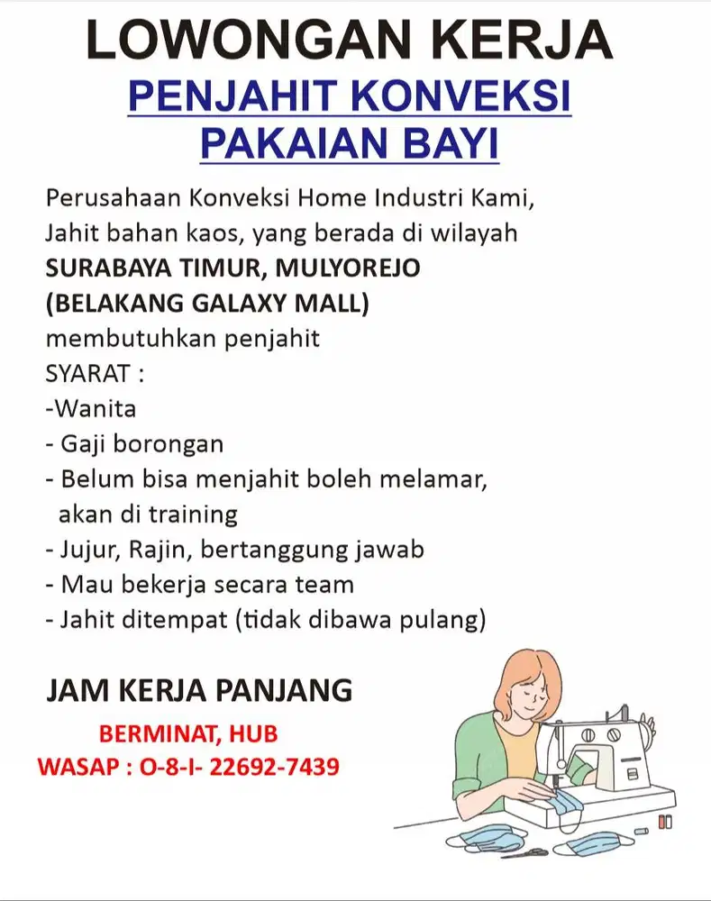 LOWONGAN KERJA PENJAHIT