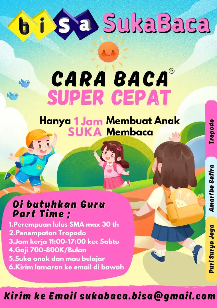 Guru Part Time Bimbel Anak di Tropodo