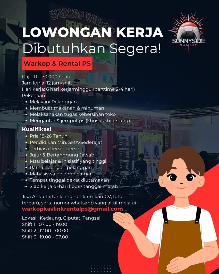 Loker Jaga Rental PS & Warkop (Bisa Parttime)