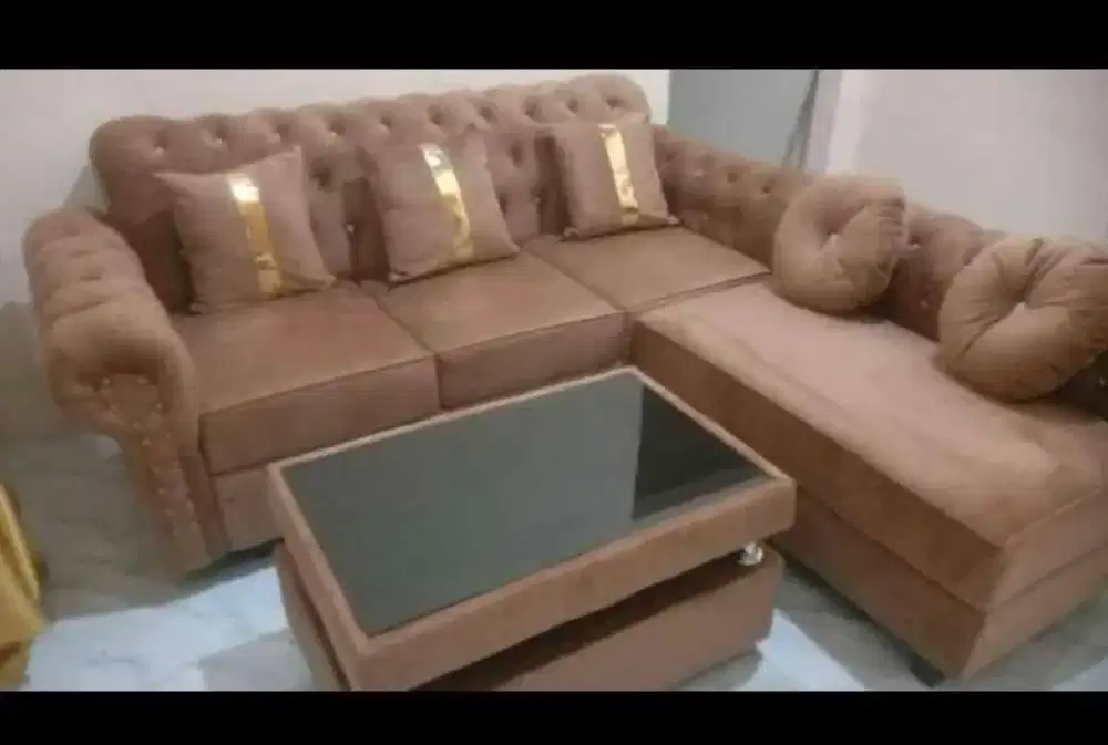 Sofa L kancing minimalis