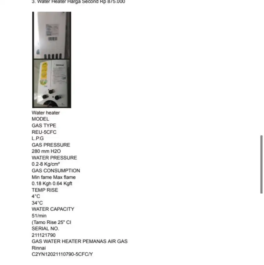 WATER HEATER LIKE A NEW RINNAI
