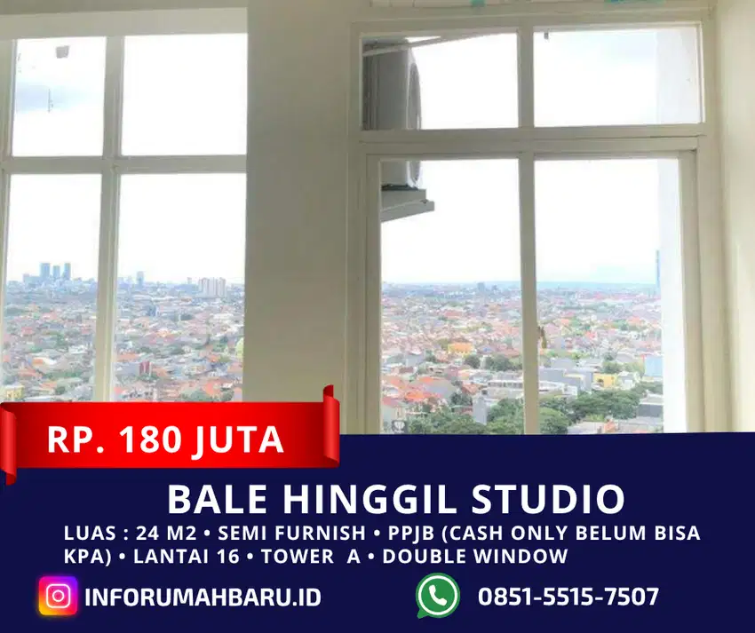 BALE HINGGIL Double Window ‼️ Apartemen Studio Unit Langka Nol Merr