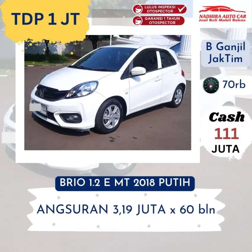 Promo TDP 1 Juta Brio 1.2 E MT 2018 Putih