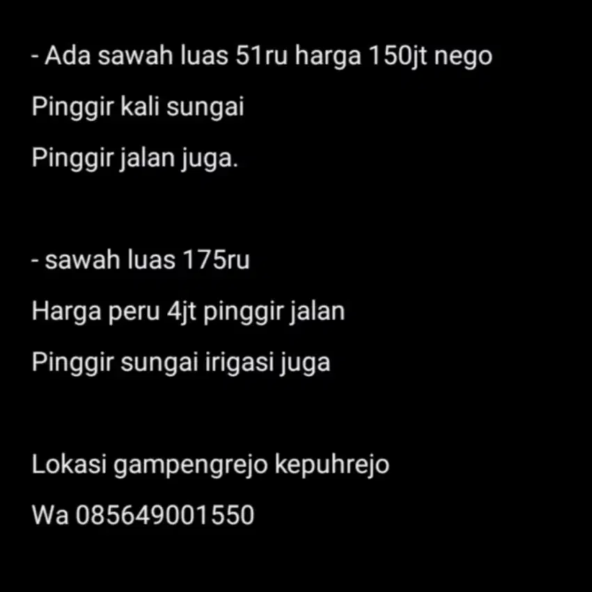 Tanah sawah pinggir jalan