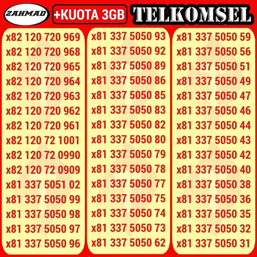 TSEL-A) NOCAN Telkomsel Bonus Kuota kartu perdana nomor cantik simpati