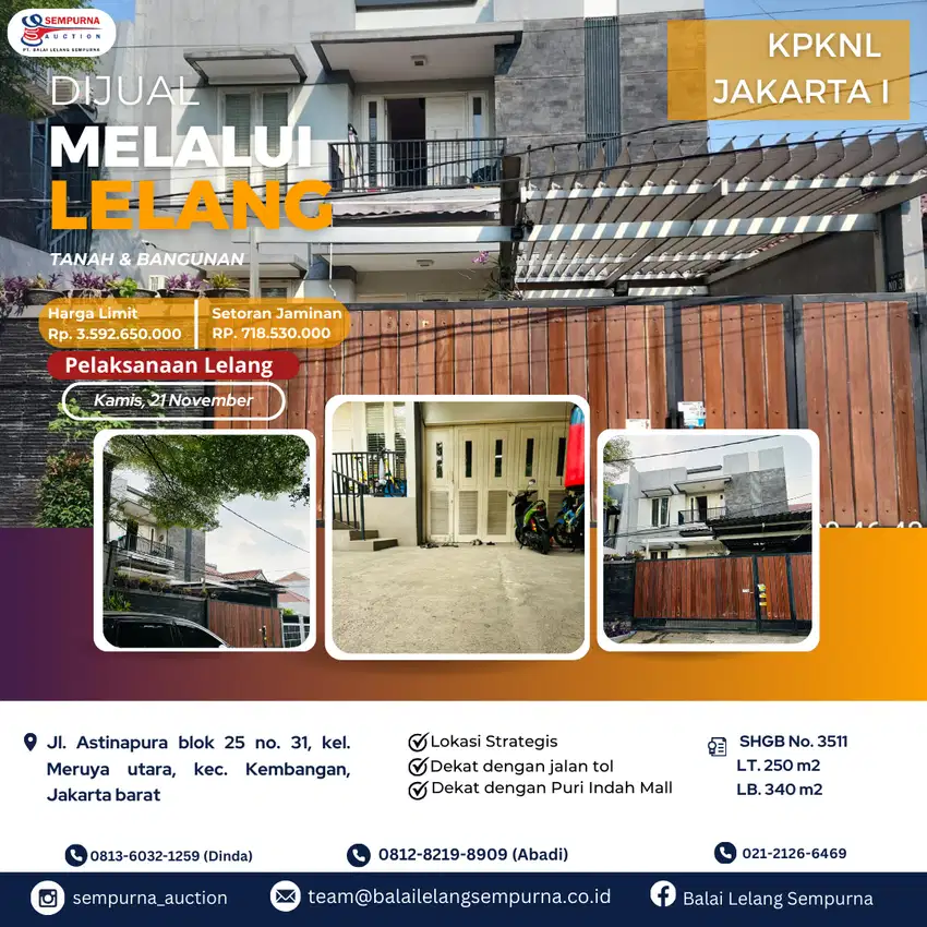 Dijual Melalui Lelang RT di Meruya Utara Kota Jakarta Barat