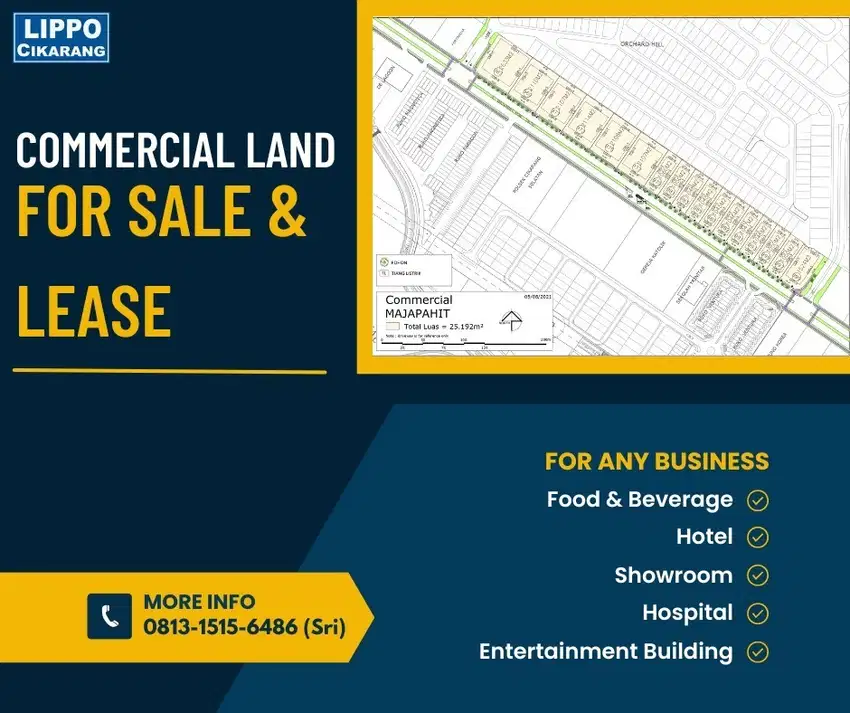 DIJUAL CEPAT TANAH COMMERCIAL DI JALAN UTAMA LIPPO CIKARANG