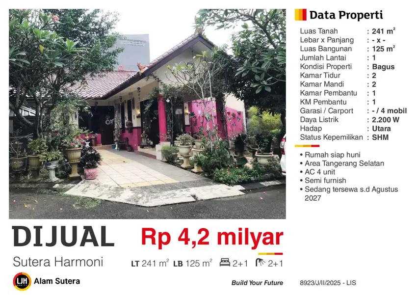 Dijual Rumah Siap Huni Bagus Murah di Harmoni Alam Sutera