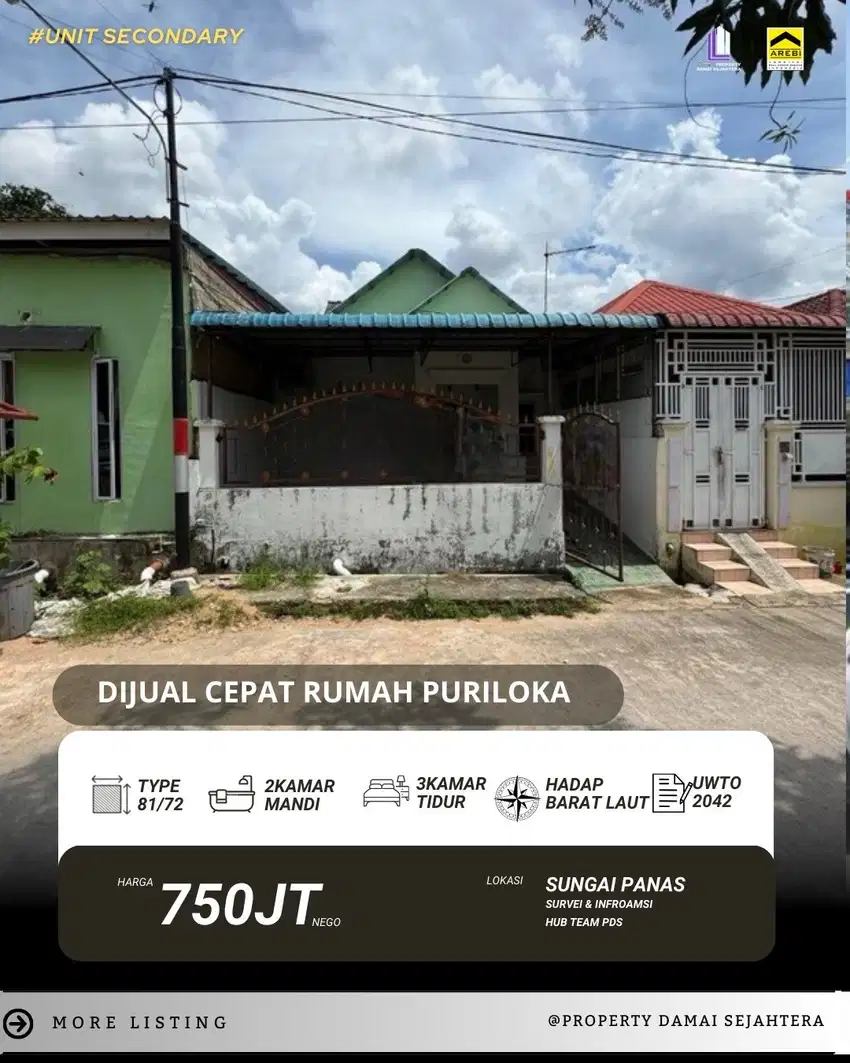 Dijual Rumah Puriloka Sungai Panas