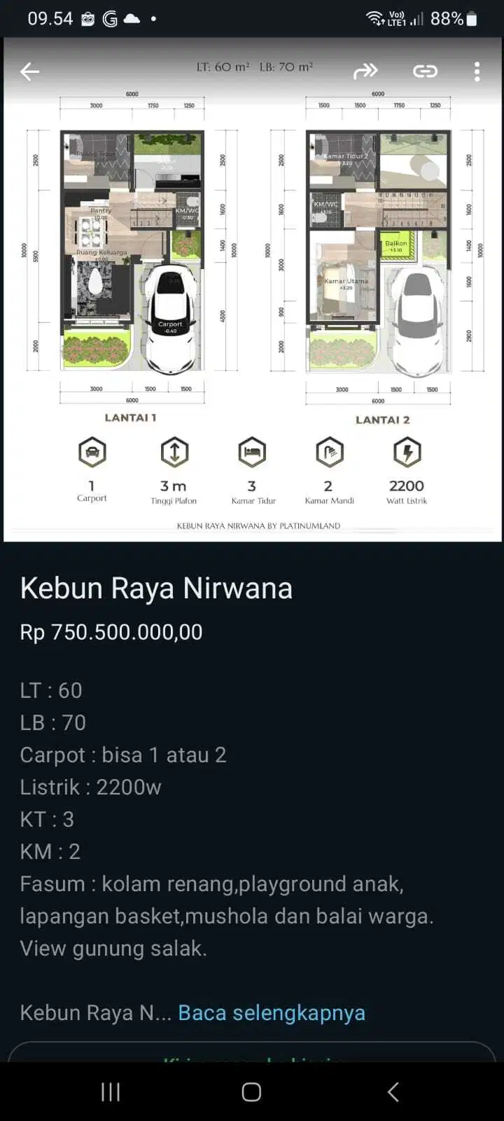 Rumah 2 lantai di kota Bogor dengan view gunung