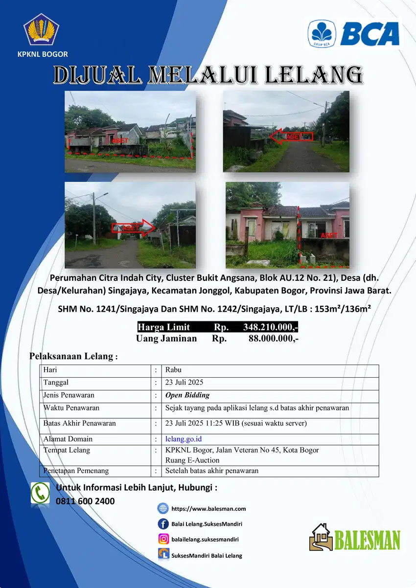DIJUAL RUMAH MELALUI LELANG WILAYAH BOGOR