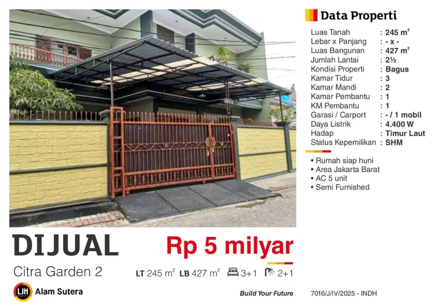 Dijual Cepat Rumah Modern SHM di Citra Garden 2 Jakarta Barat