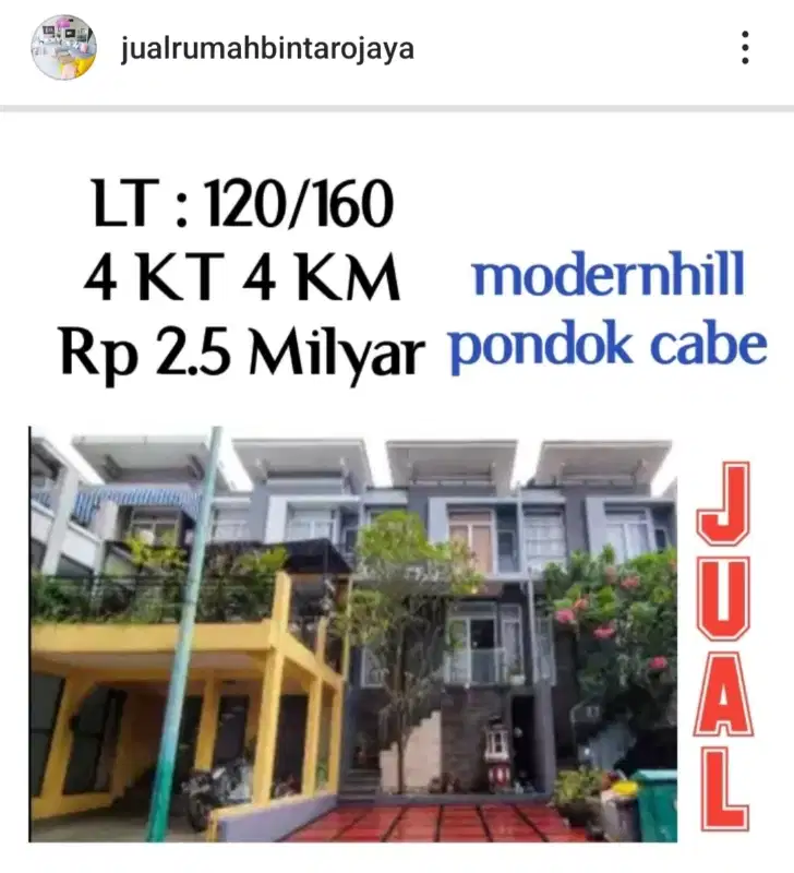 jual rumah modern hills pondok cabe nego pemilik langsung owner