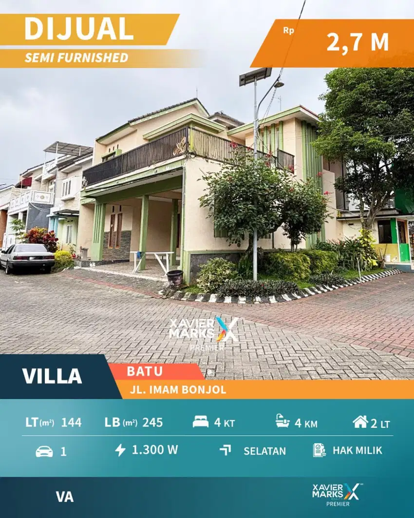 V1 Dijual Rumah Villa 2 Lantai Hook di Cluster Tengah Kota Batu