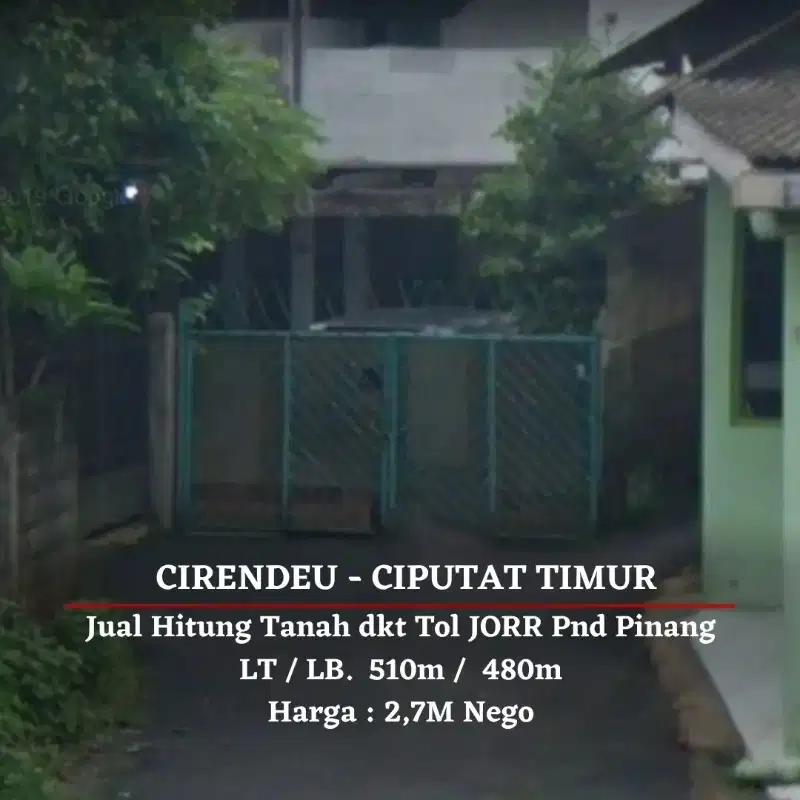 Rumah Hitung Jual Tanah dkt Tol dan MRT di Cirendeu, Tangsel