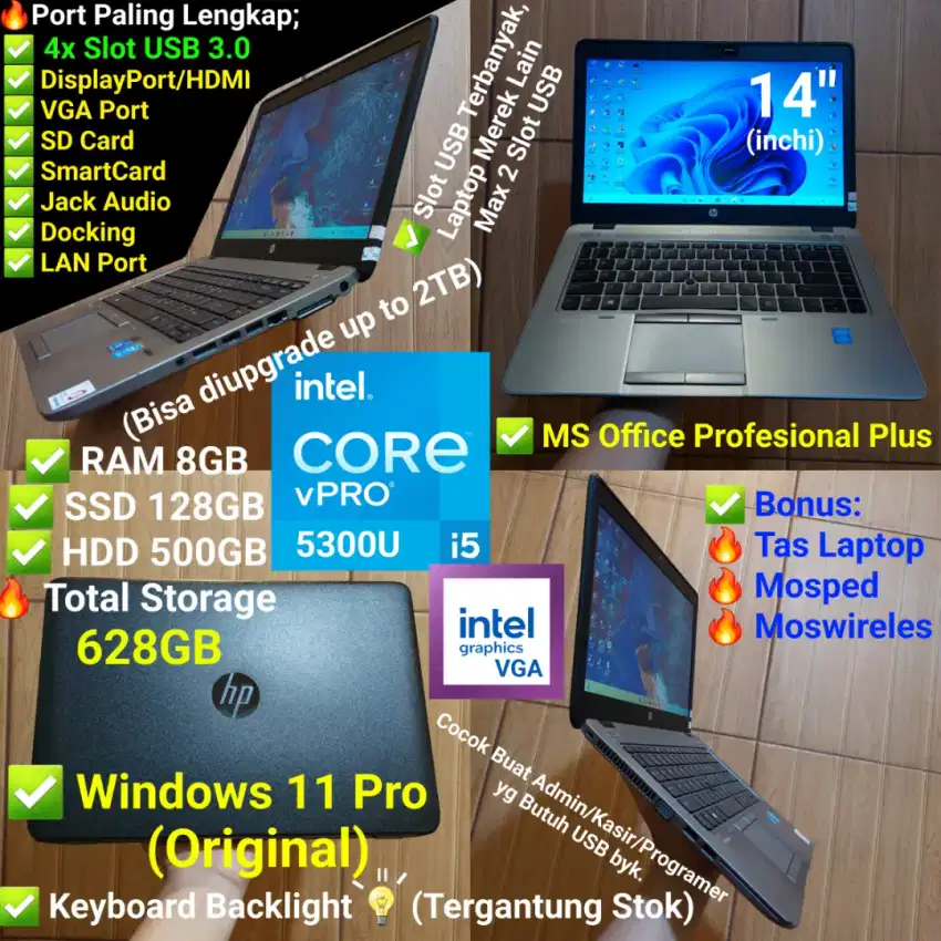 Core i5 RAM 8GB SSD 128GB+HDD 500GB Laptop HP 14inch G1