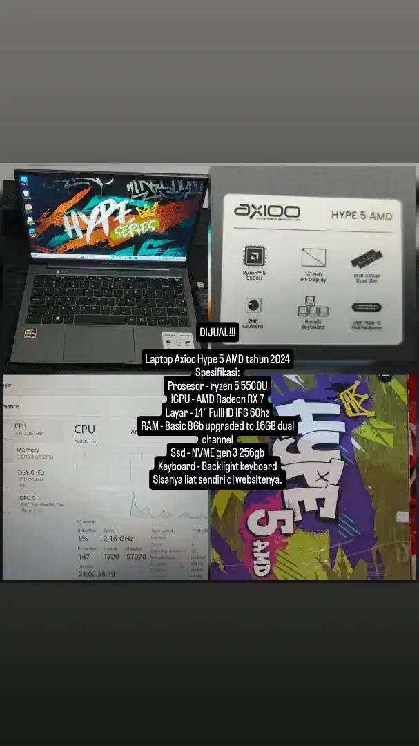 DIJUAL LAPTOP AXIOO HYPE 5 AMD tahun 2024