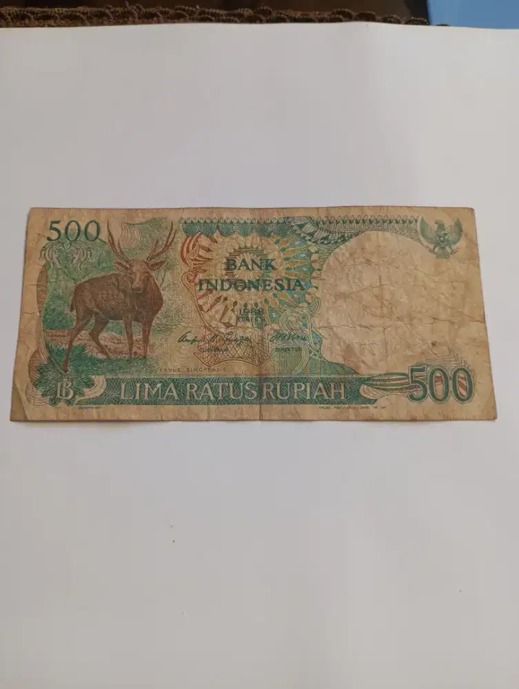 Uang Kertas Kuno 500 Rupiah Tahun 1988 Nomer Seri Cantik
