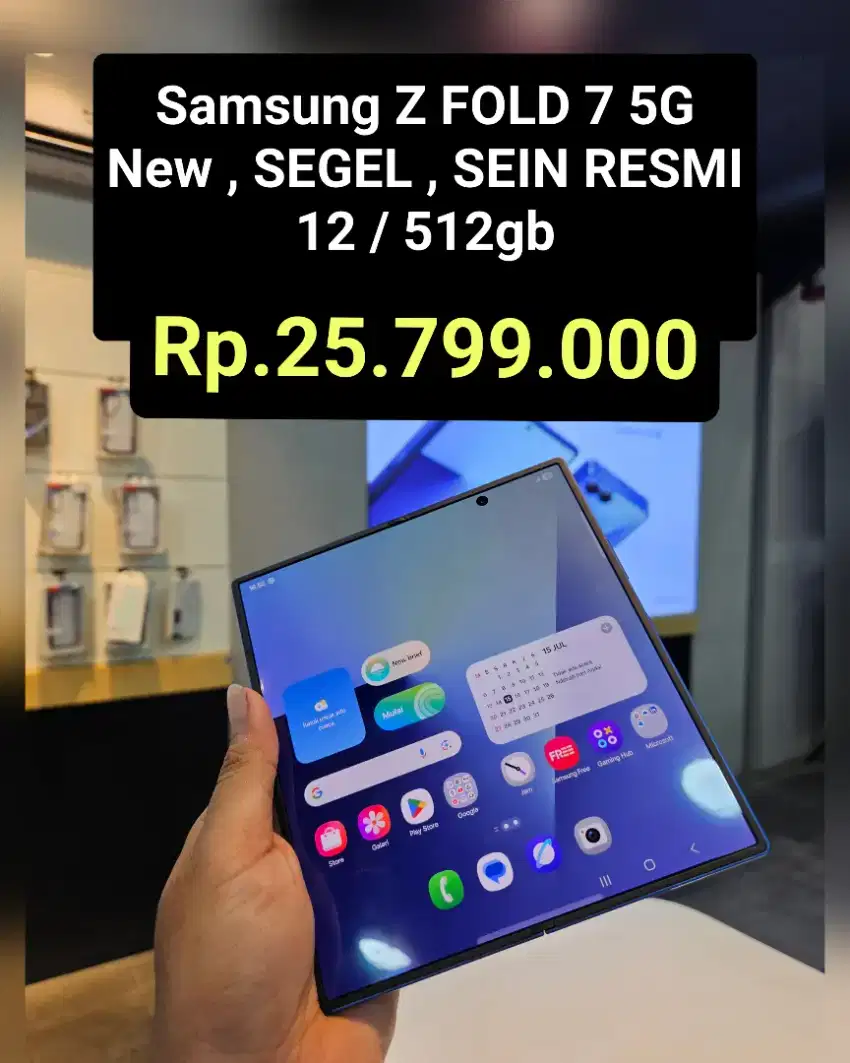 Rp.25,799 12/512gb ,
Samsung GALAXY Z FOLD 7
BARU , SEGEL , RESMI SEIN