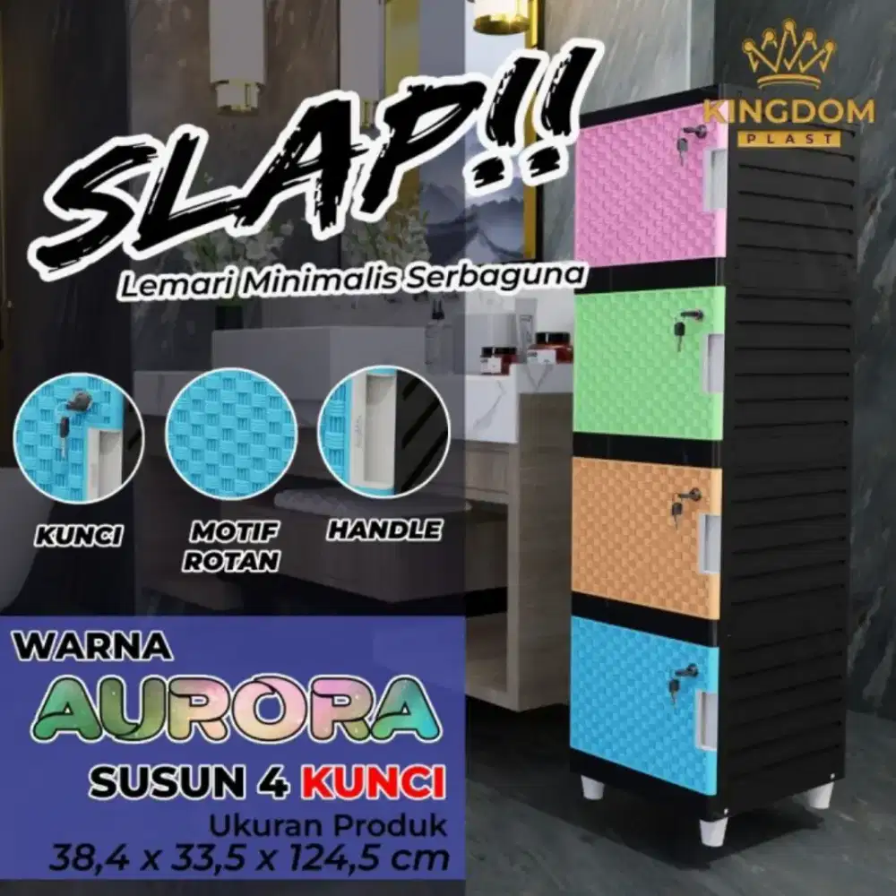 Lemari slap 4susun+kunci