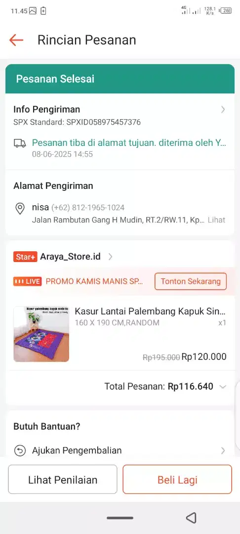 kasur palembang & cargo parasut
